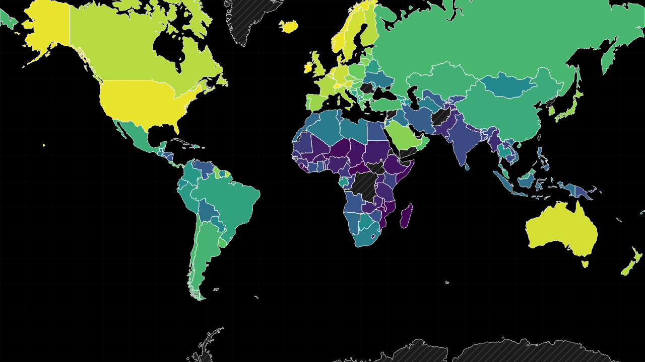 Highest GDP per Capita by Country full-map gradient preview.